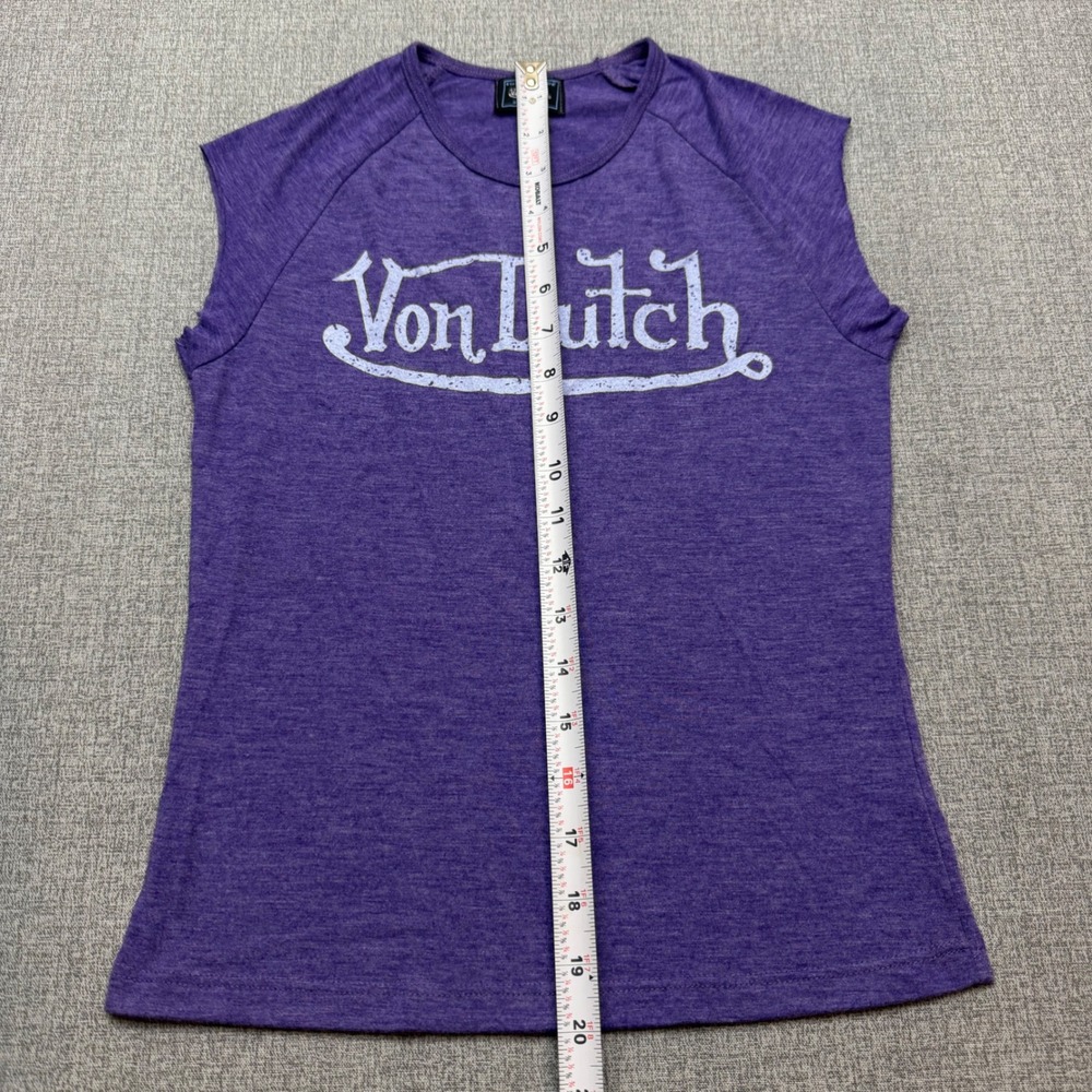 VTG Von Dutch Purple Heather Cap Sleeve T-Shirt Graphic Tee Y2K Women's Small - Picture 9 of 9
